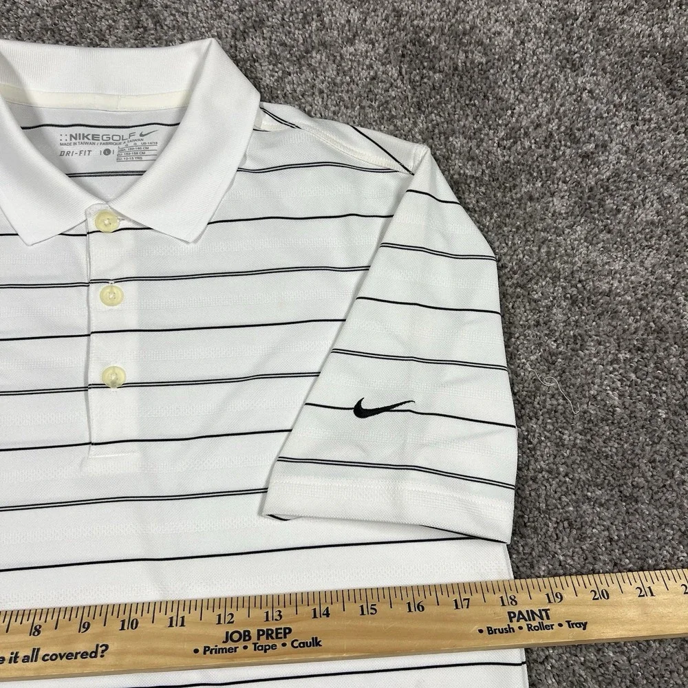Nike Golf White Striped Polo Youth Large Dry Fit Short Sleeve Kids Size Boys New